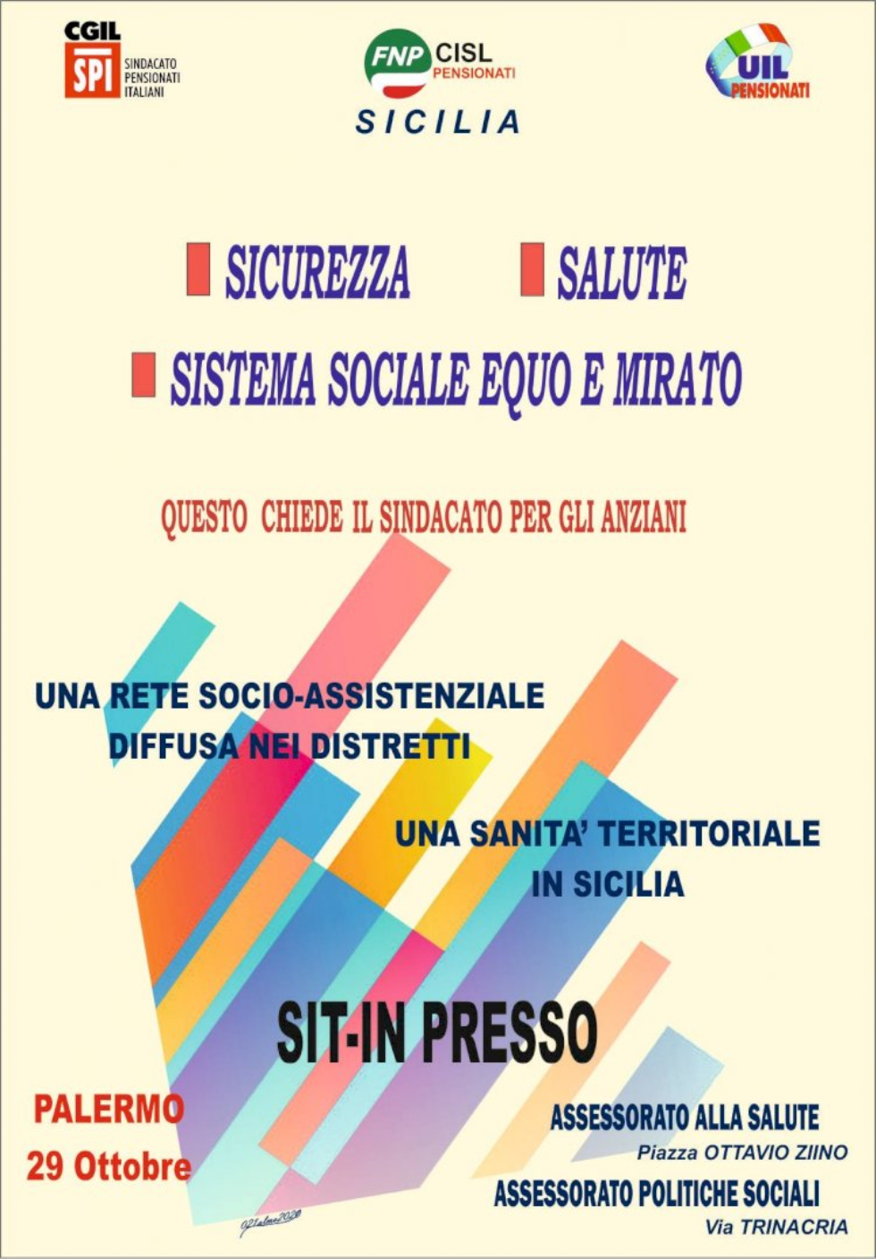 Il 29 ottobre a Palermo manifestazione unitaria dei pensionati siciliani