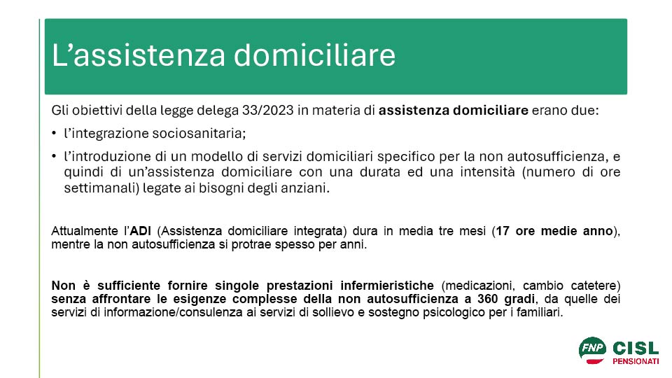 NON AUTOSUFFICIENZA: MANCA LA RIFORMA COMPLESSIVA