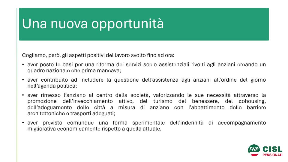 NON AUTOSUFFICIENZA: MANCA LA RIFORMA COMPLESSIVA